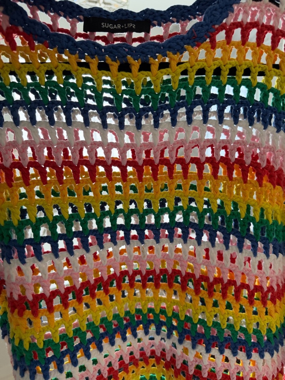 Sugar Lips Rainbow Crochet Open-Knit Sweater RARE.
